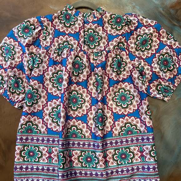 Joy Joy Blue and Green Floral Blouse - Picture 2 of 2